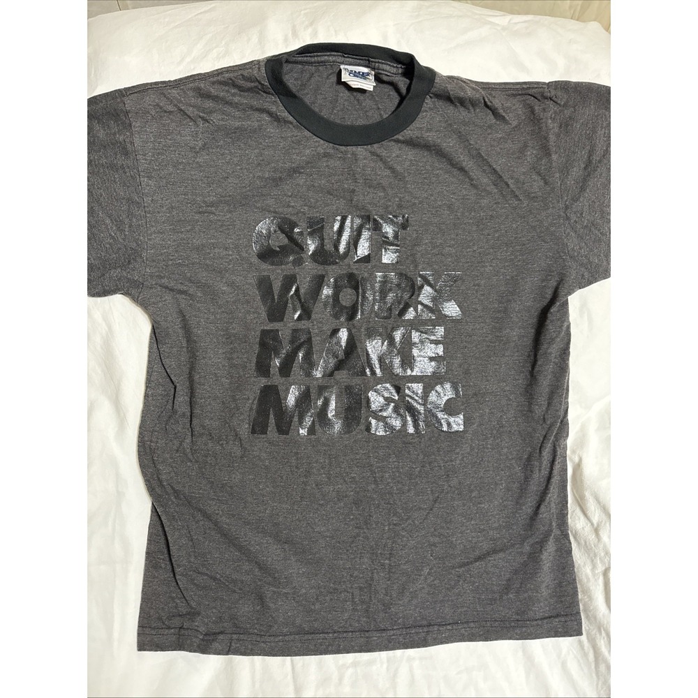 NWOT Vintage Thunder Creek Grey Quit Work Make Music Ringer Tee Large 22x27